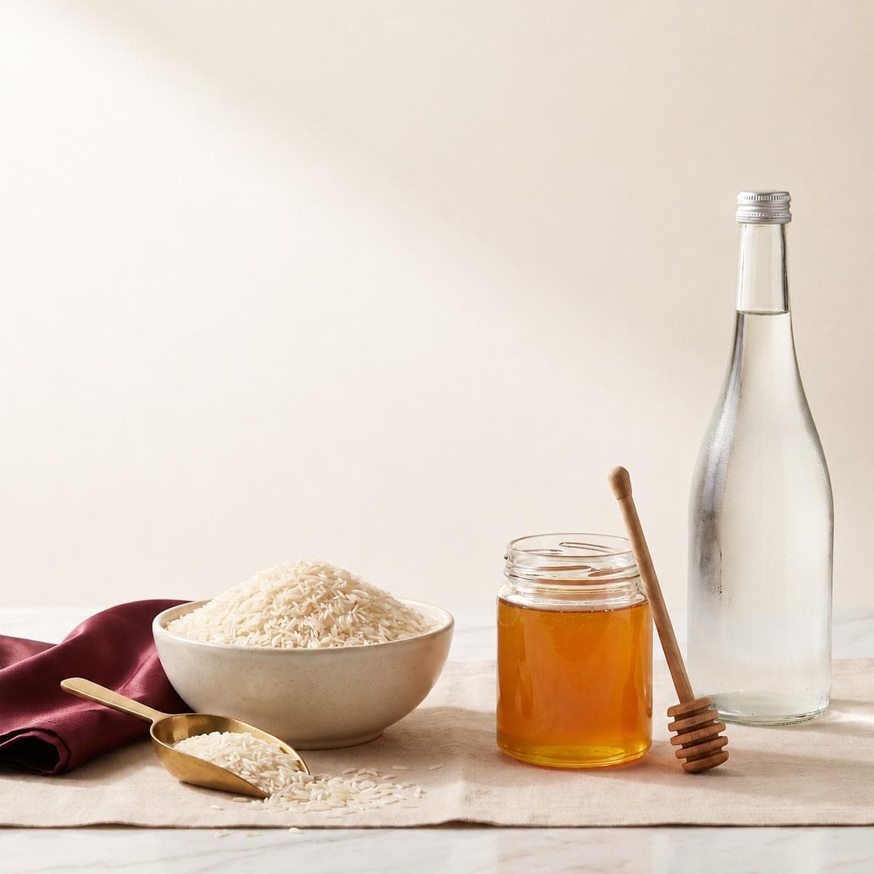 Aahar premium rice, honey, water
